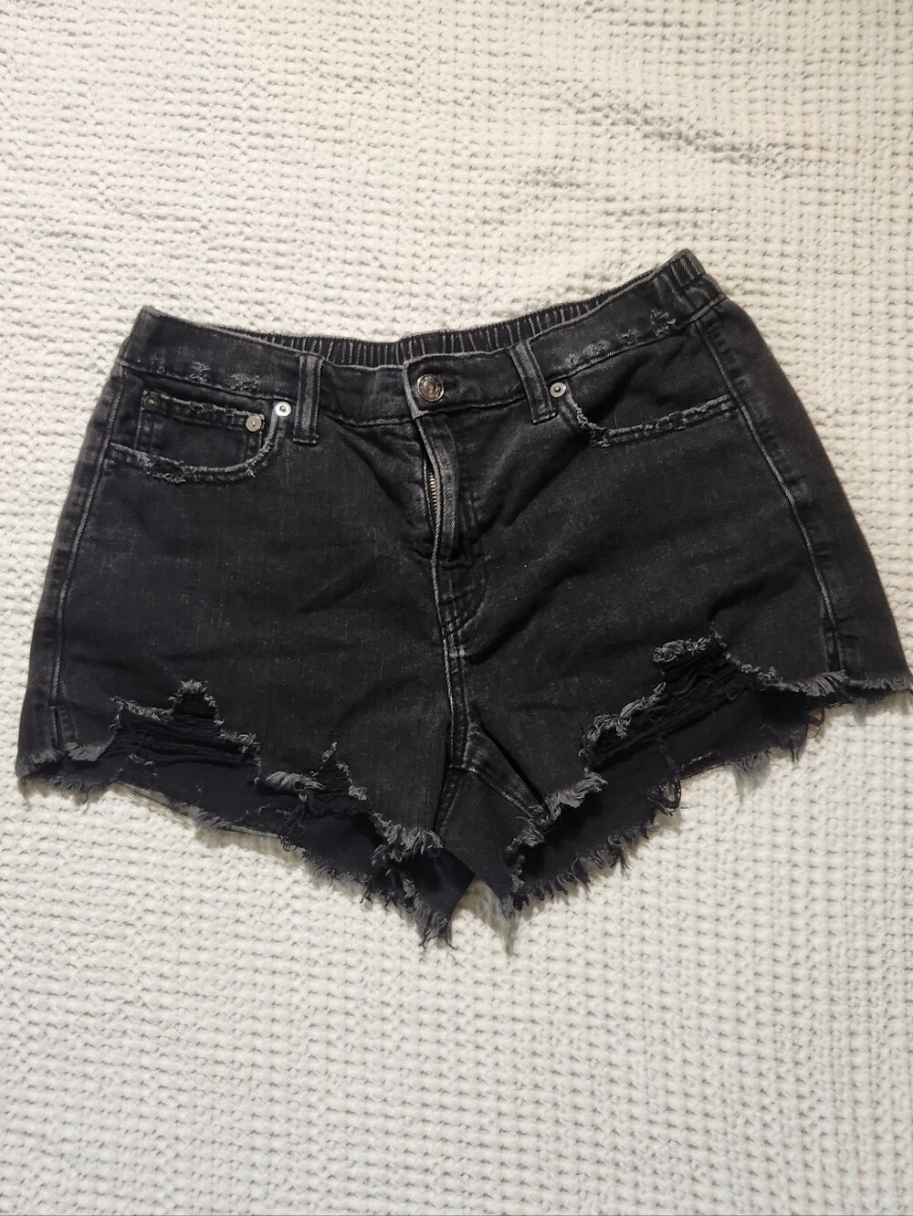 aerie Black Distressed High-Rise Denim Shorts